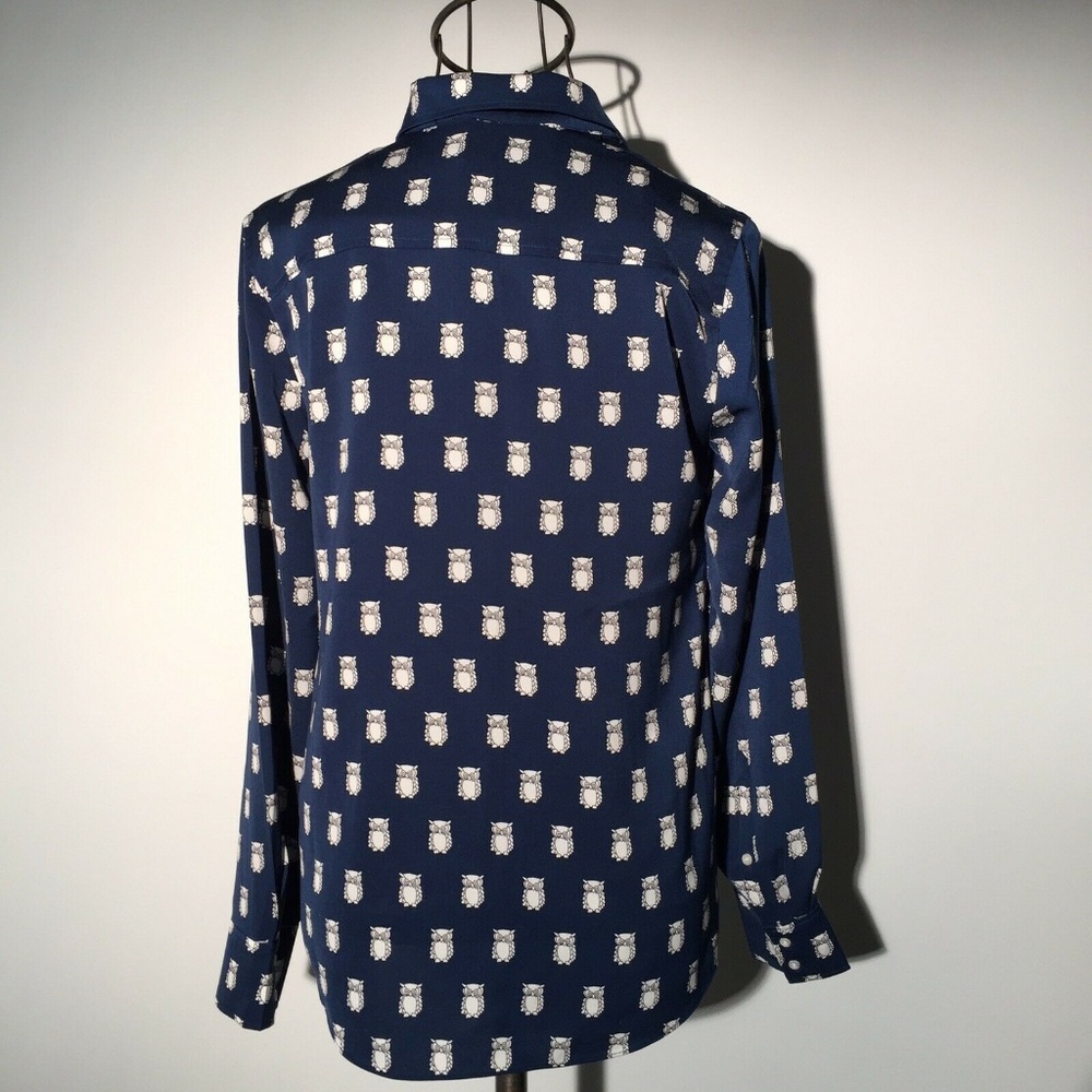 J. CREW Blue Owl Print Shirt critter Button Front Blouse - Picture 6 of 8
